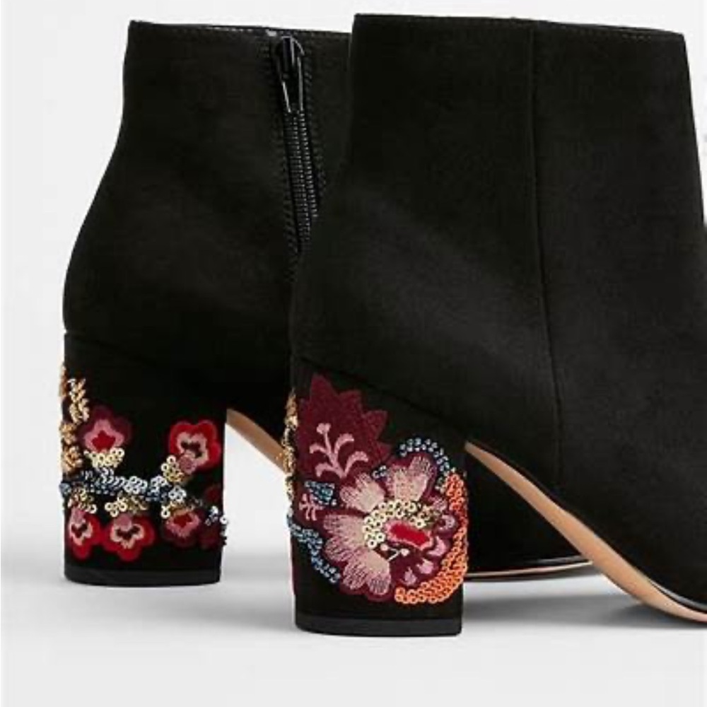 Express Suede Embroidered Black Booties